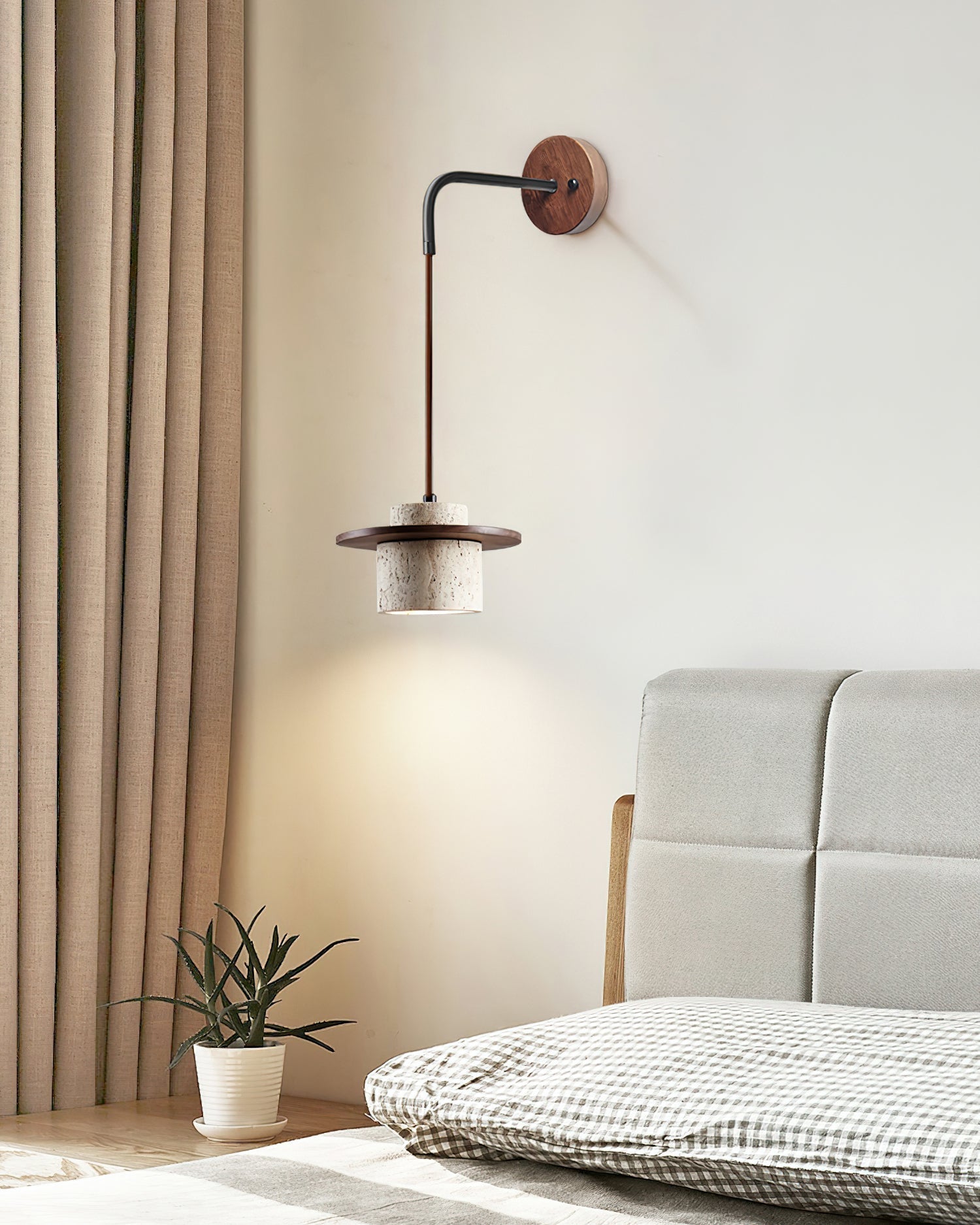 Ritta Wall Lamp Travertine Cylinder Walnut Wood