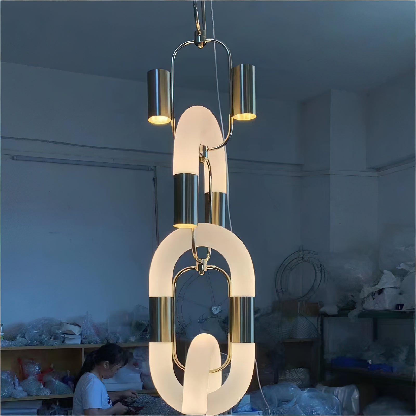 Pendant Light Chain Link Modern Stainless Steel Hanging Lamp