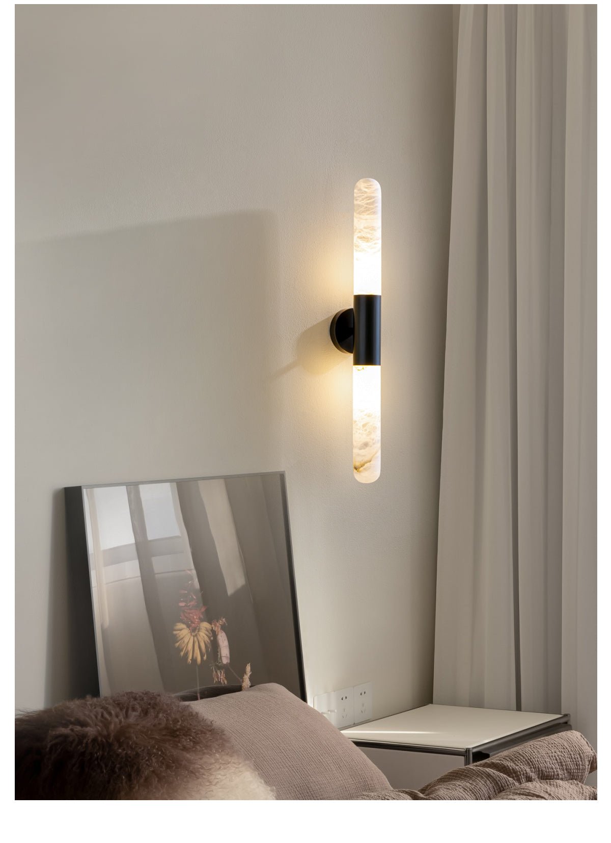 Evtalos Cylinder Alabaster Wall Light-Neutral Decor