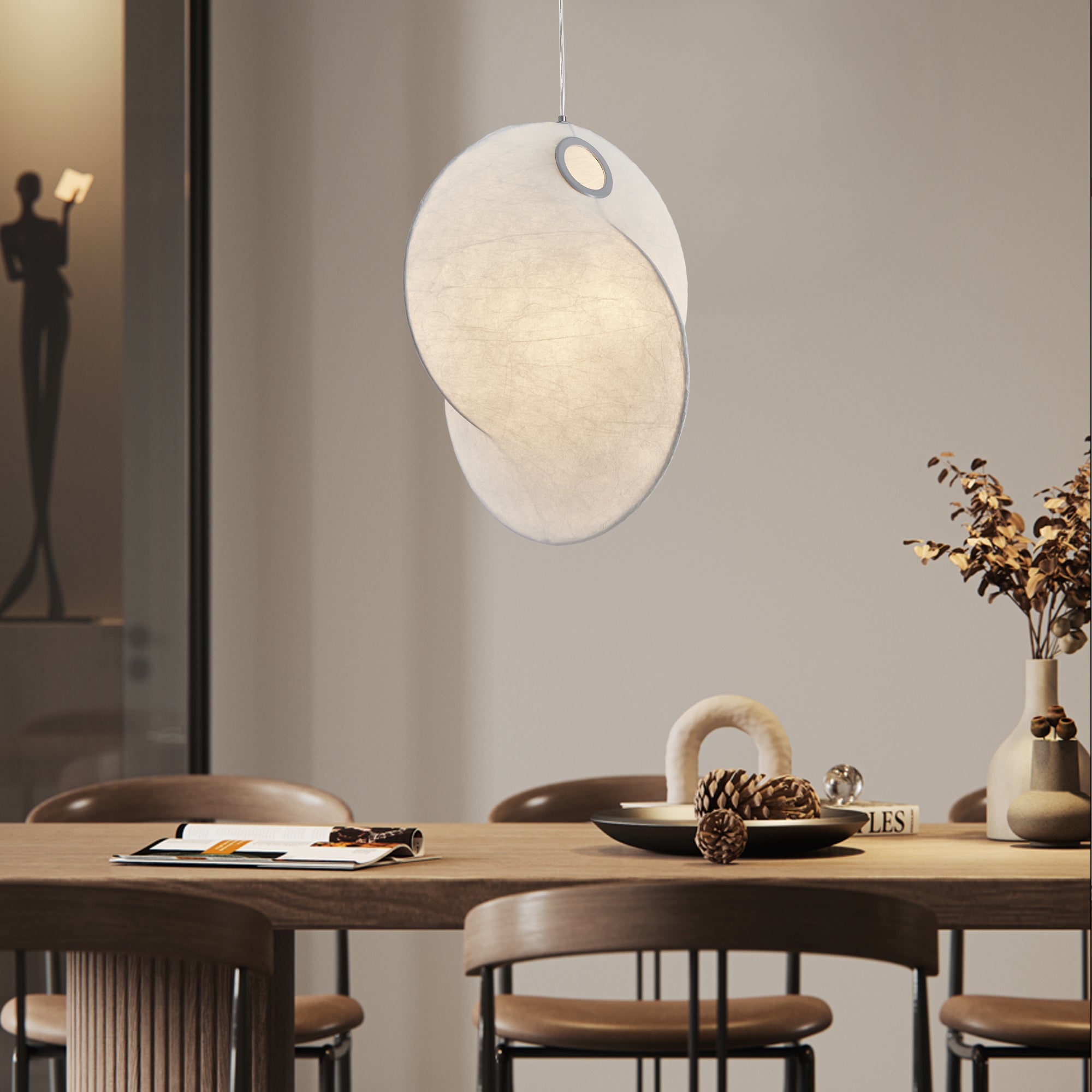 Verine Sculptural Mulberry Silk Pendant Light-Neutral Decor