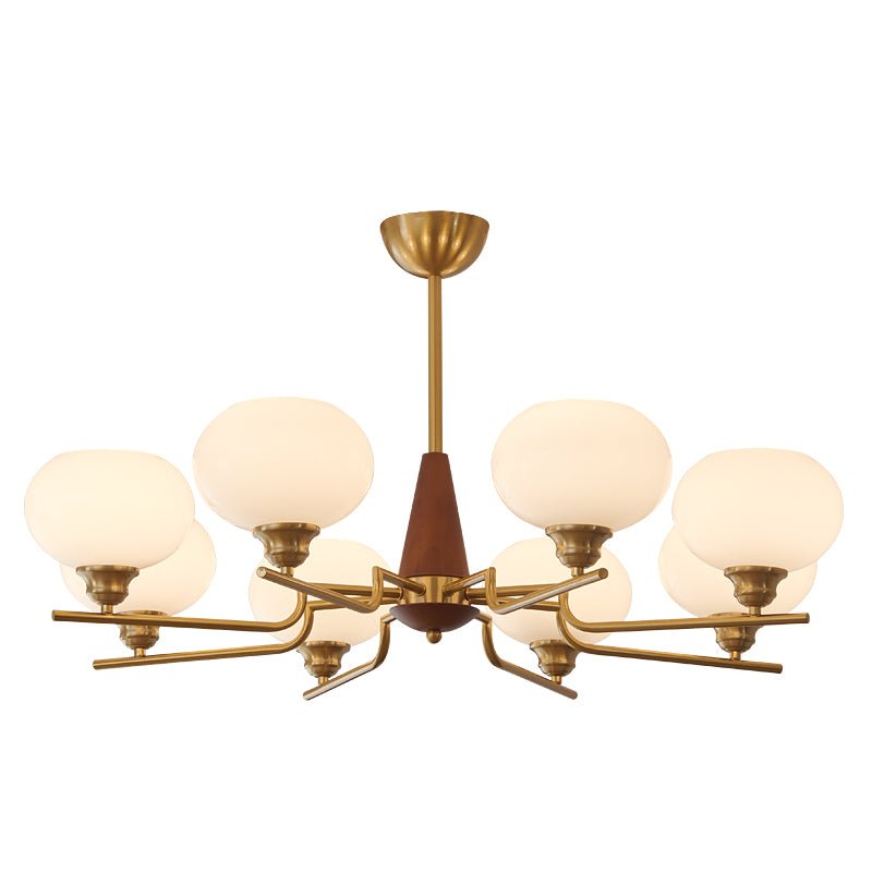 Lustra Chandelier Walnut Frosted Glass Globes-Neutral Decor