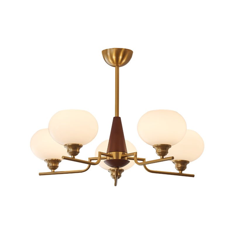 Lustra Chandelier Walnut Frosted Glass Globes-Neutral Decor