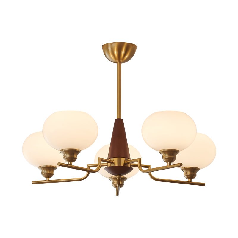 Lustra Chandelier Walnut Frosted Glass Globes-Neutral Decor