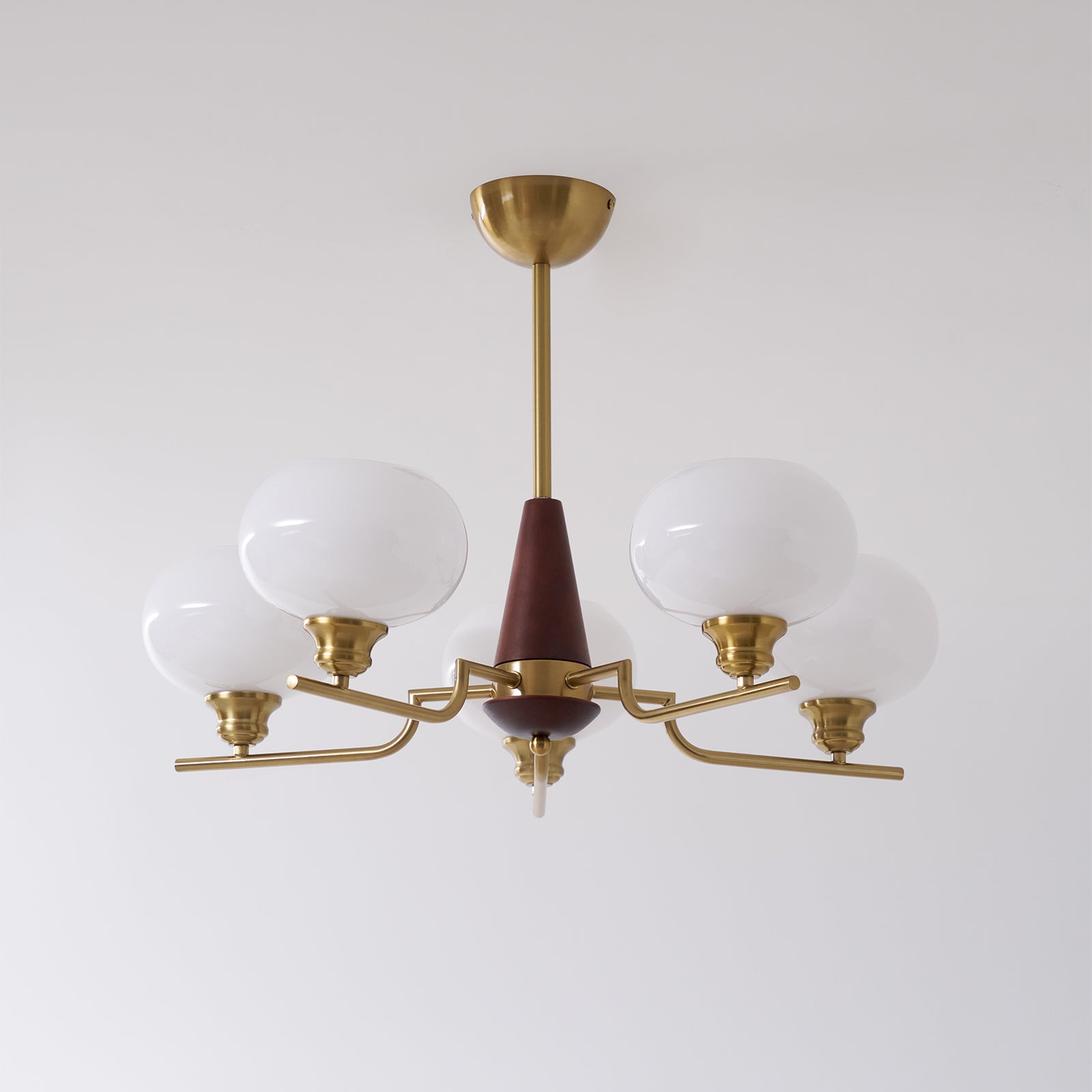 Lustra Chandelier Walnut Frosted Glass Globes-Neutral Decor