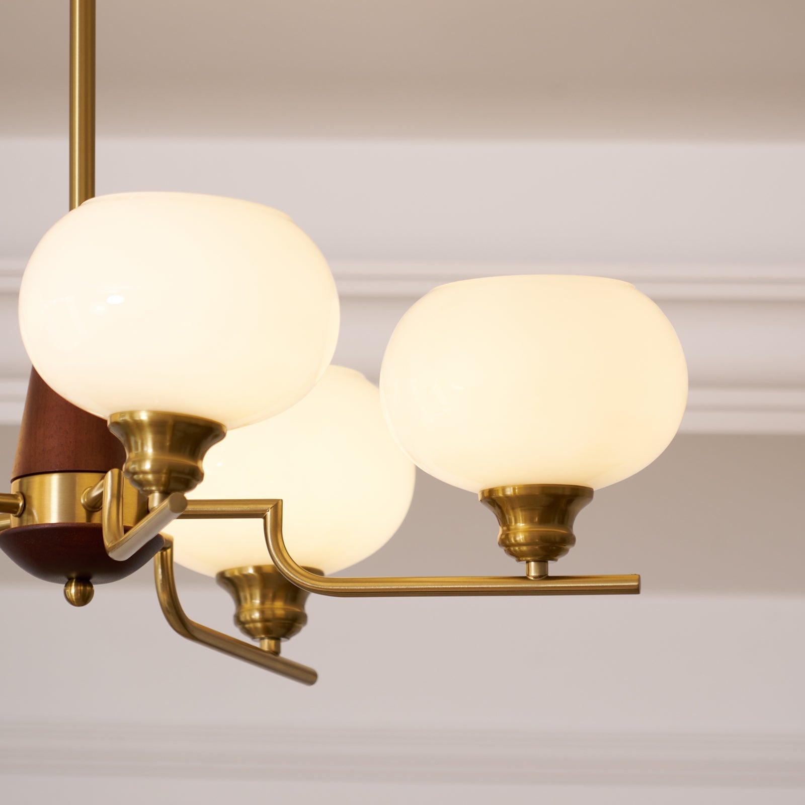 Lustra Chandelier Walnut Frosted Glass Globes-Neutral Decor