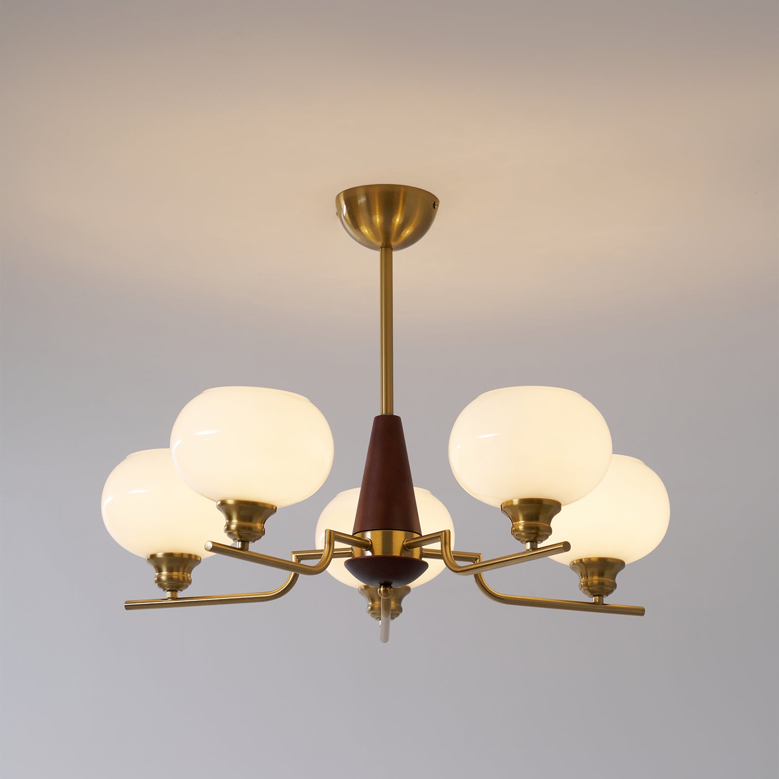 Lustra Chandelier Walnut Frosted Glass Globes-Neutral Decor