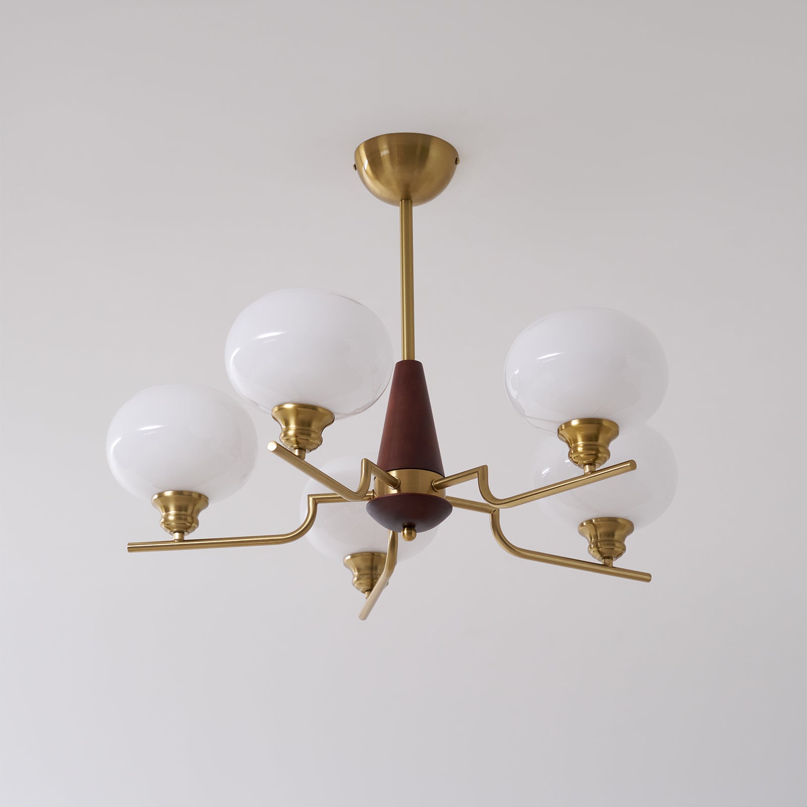 Lustra Chandelier Walnut Frosted Glass Globes-Neutral Decor