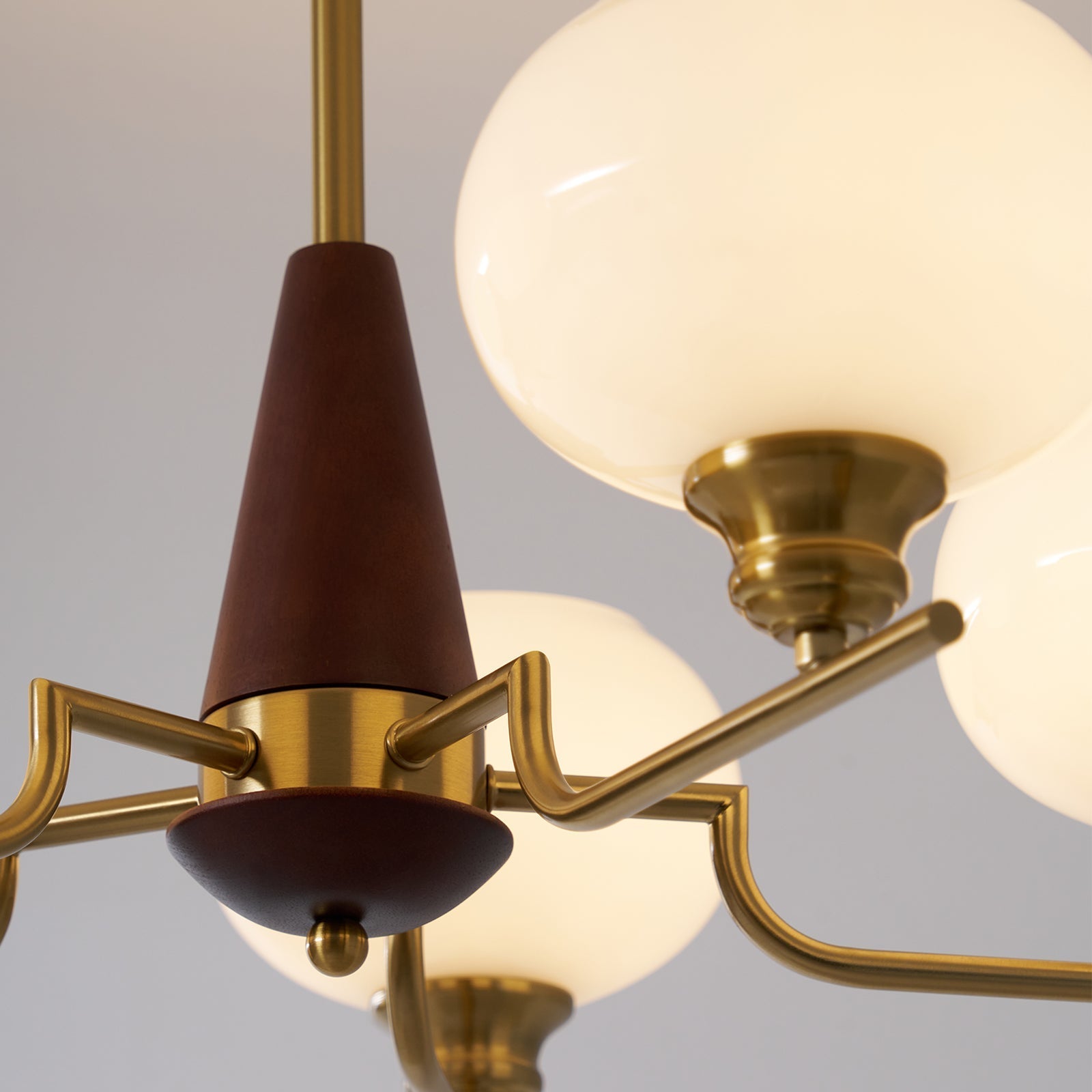 Lustra Chandelier Walnut Frosted Glass Globes-Neutral Decor