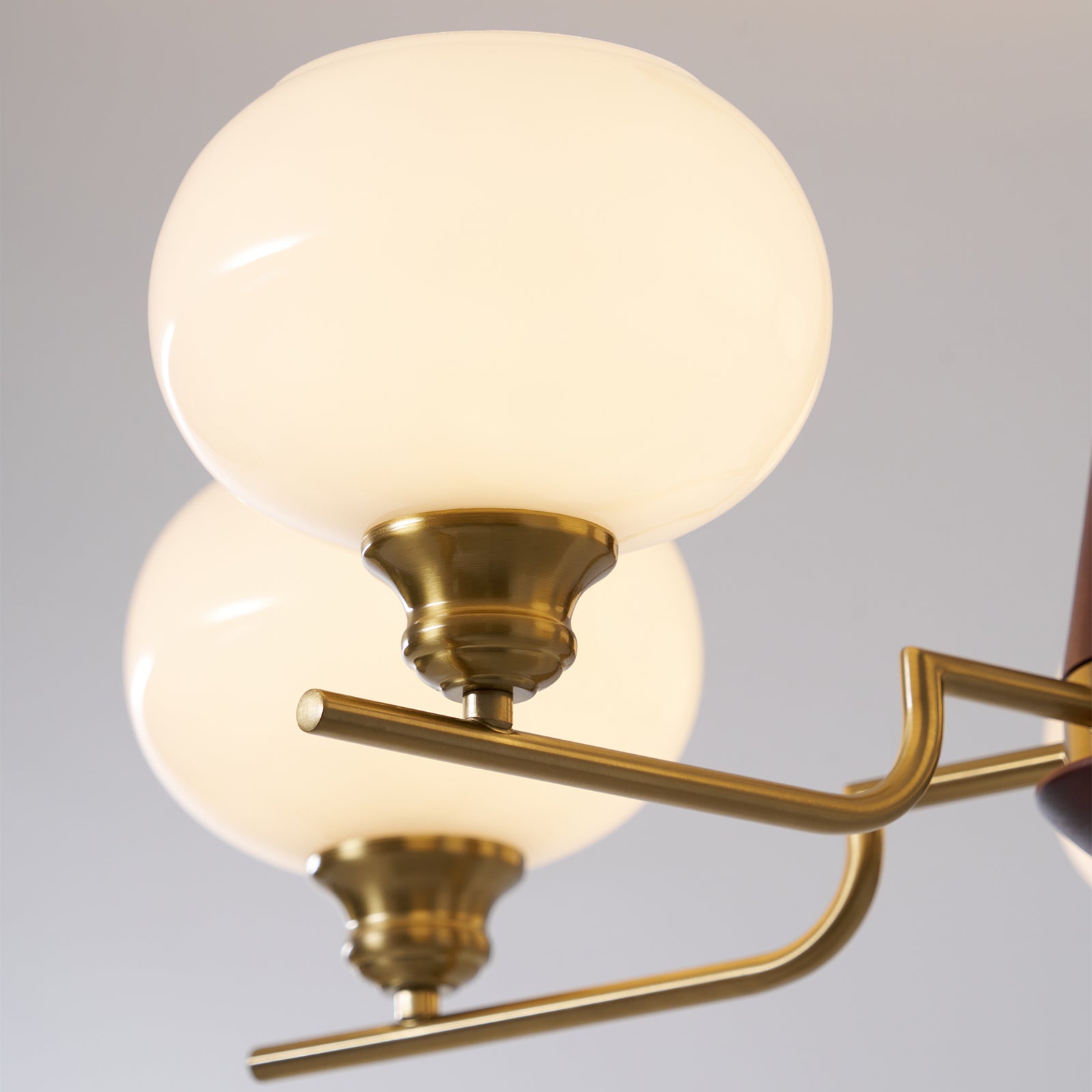 Lustra Chandelier Walnut Frosted Glass Globes-Neutral Decor