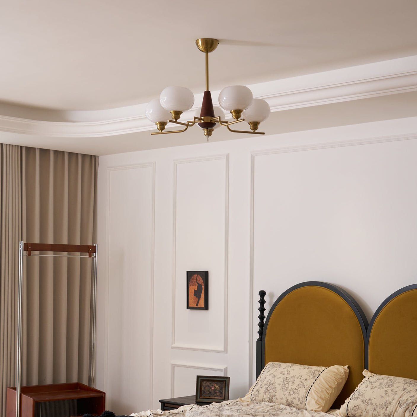 Lustra Chandelier Walnut Frosted Glass Globes-Neutral Decor