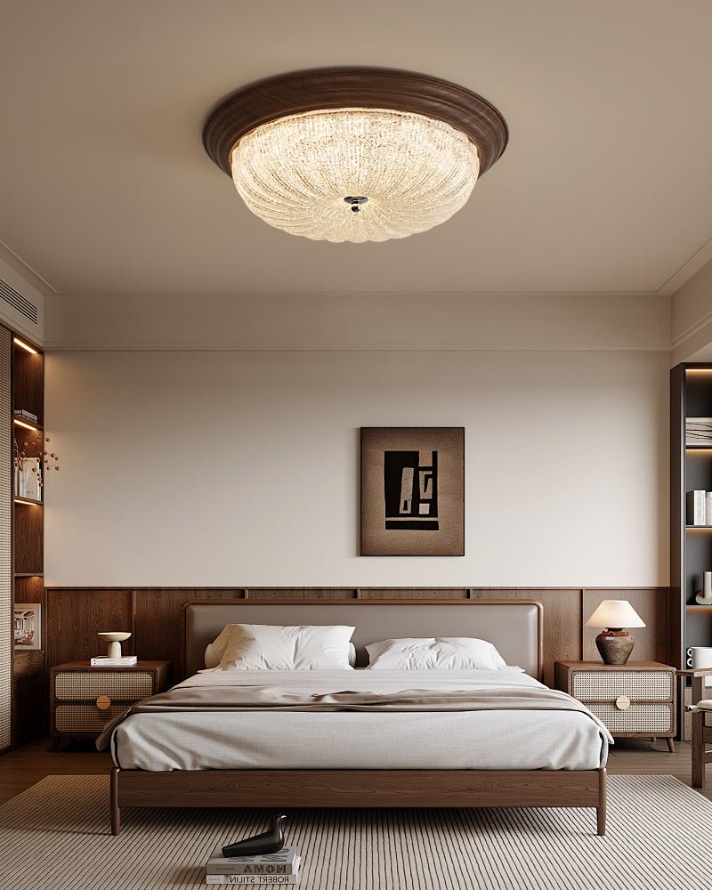 Tacell Premium Elegance Walnut Glass Ceiling Light-Neutral Decor