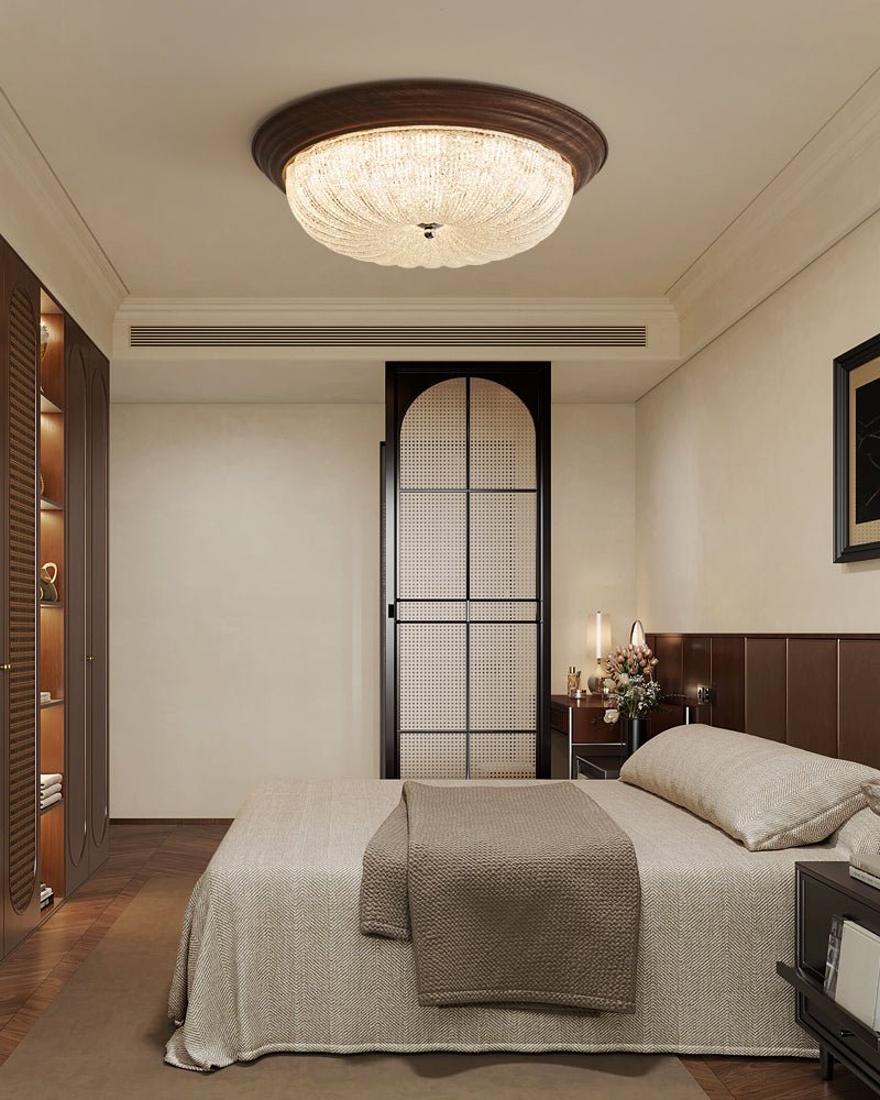 Tacell Premium Elegance Walnut Glass Ceiling Light-Neutral Decor