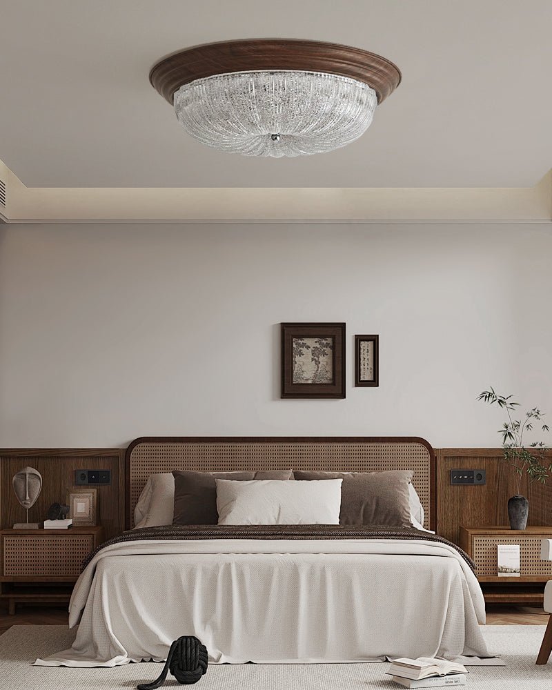 Tacell Premium Elegance Walnut Glass Ceiling Light-Neutral Decor