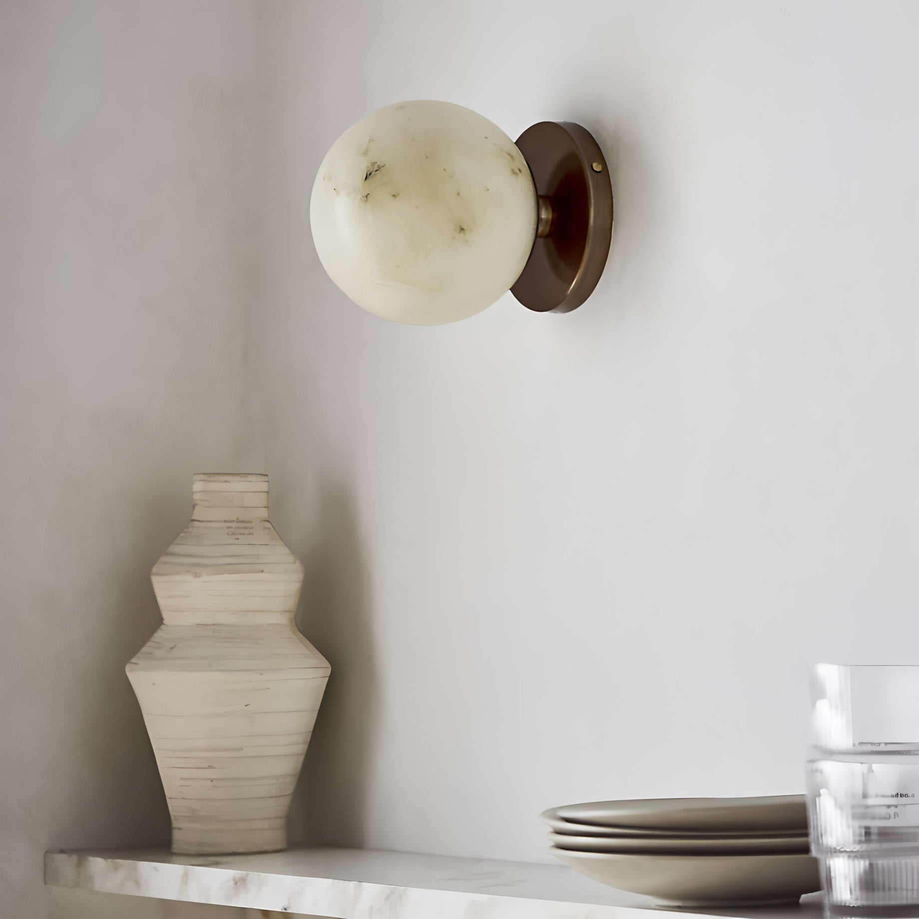 Gaia Twobody Celestial Double Alabaster Sconce-Neutral Decor