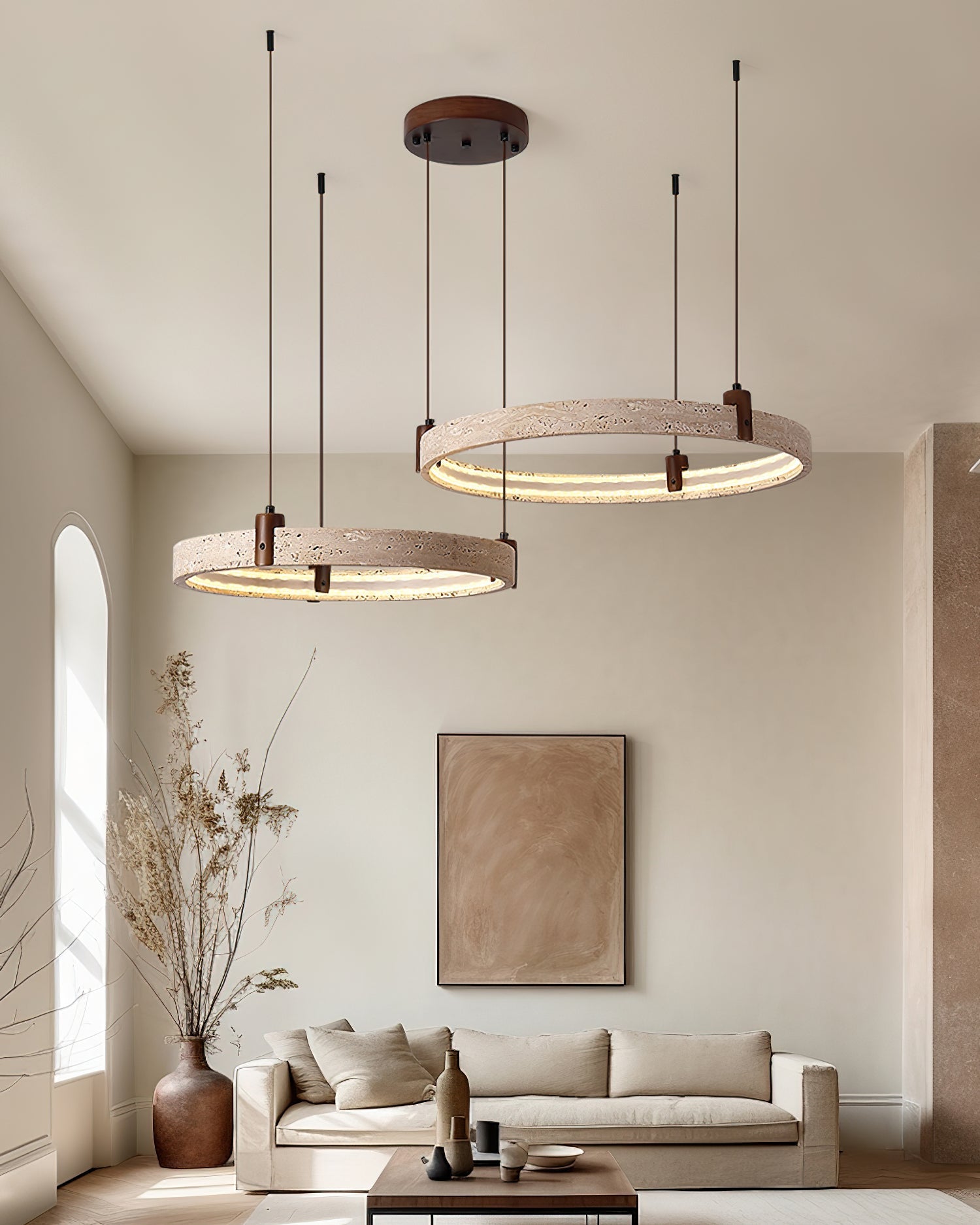 Celestial Orbit Travertine Chandelier-Neutral Decor