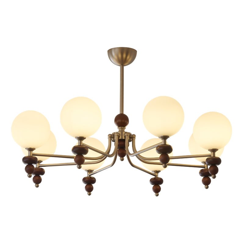 Cemarus Traditional Sphere Walnut Wood Glass Chandelier-Neutral Decor