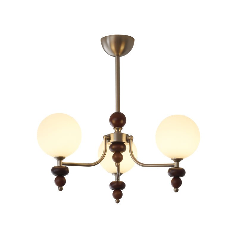 Cemarus Traditional Sphere Walnut Wood Glass Chandelier-Neutral Decor