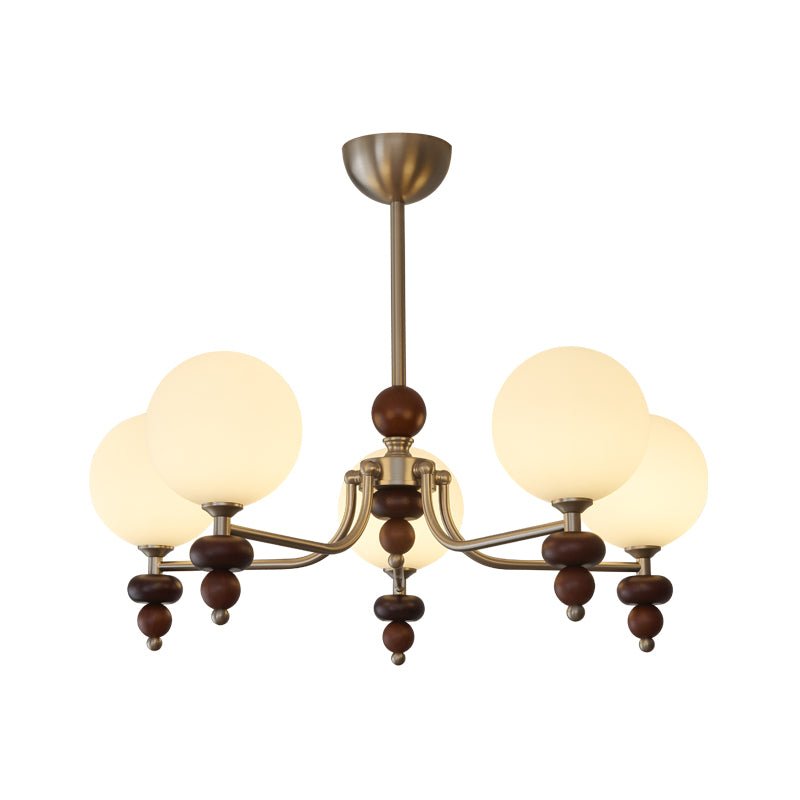 Cemarus Traditional Sphere Walnut Wood Glass Chandelier-Neutral Decor