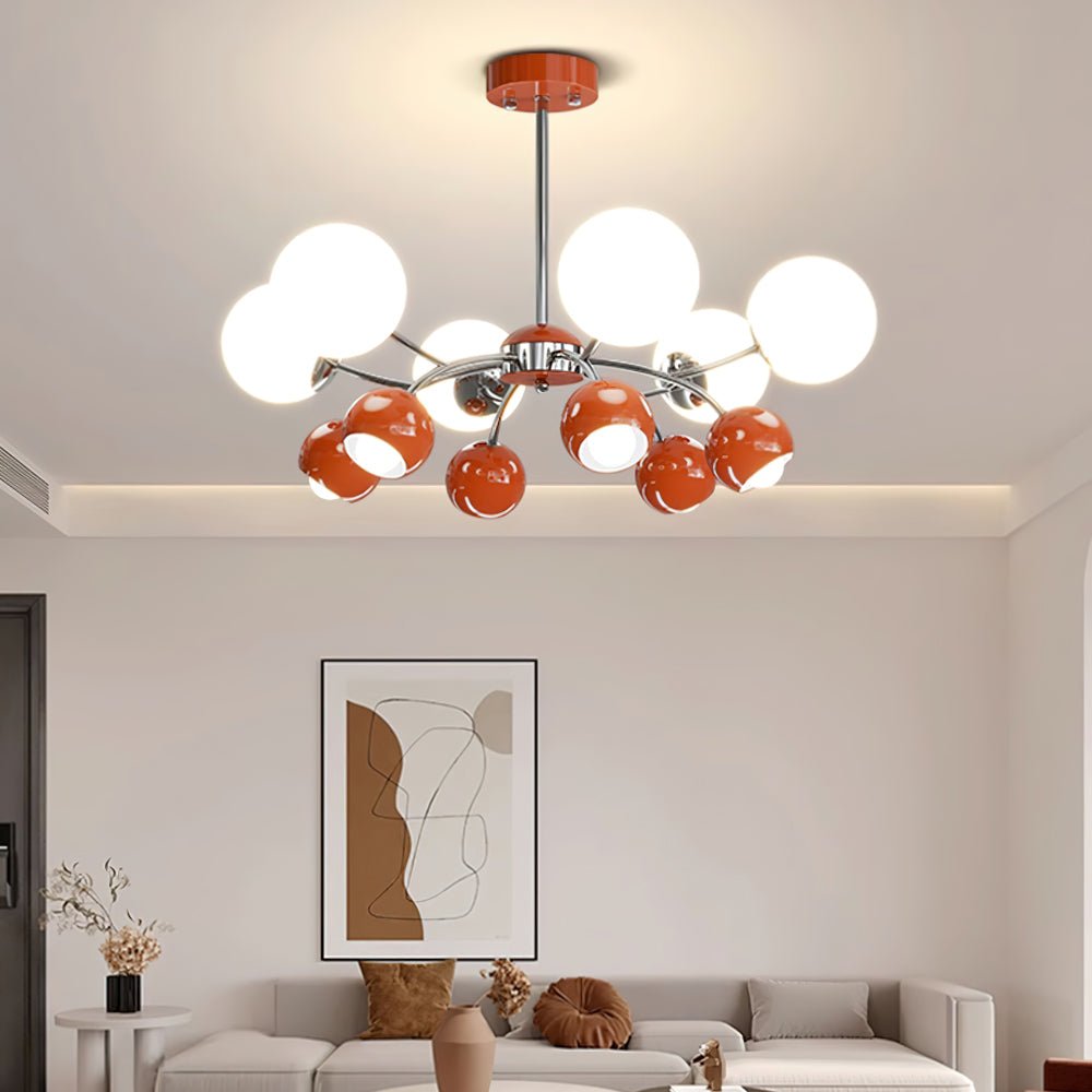 Noxiren Chandelier Chrome Red Cream Globe-Neutral Decor