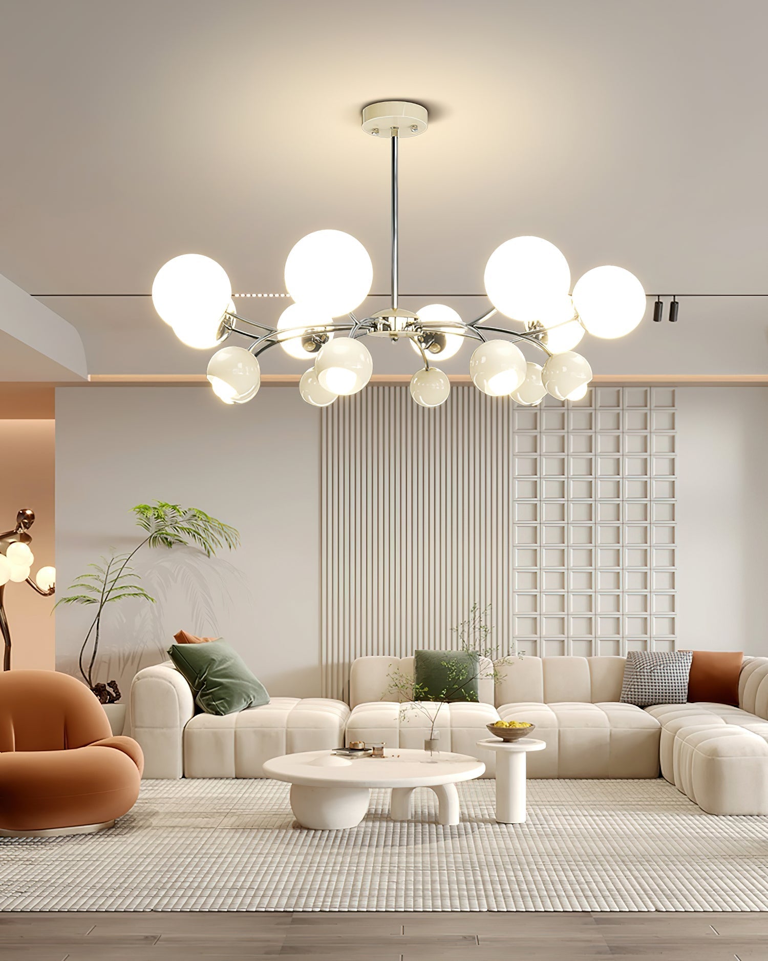 Noxiren Chandelier Chrome Red Cream Globe-Neutral Decor