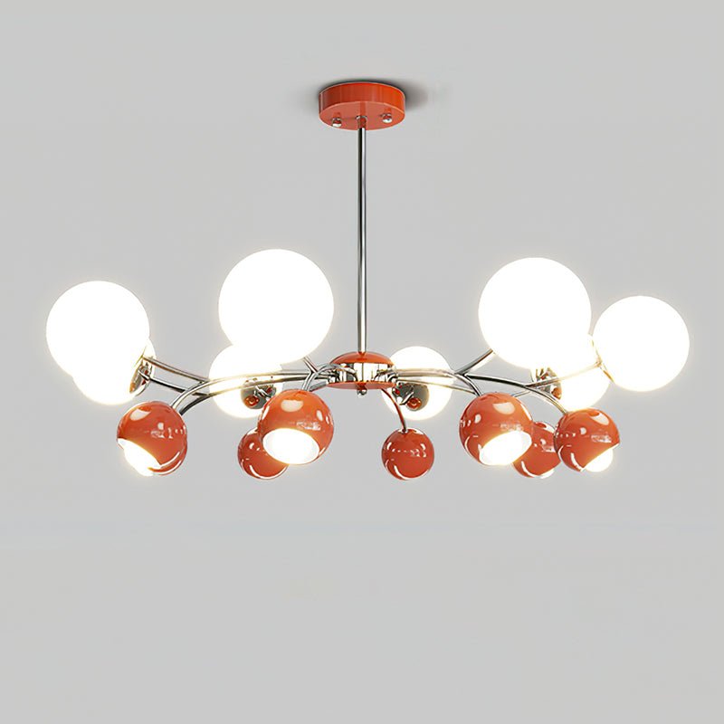 Noxiren Chandelier Chrome Red Cream Globe-Neutral Decor