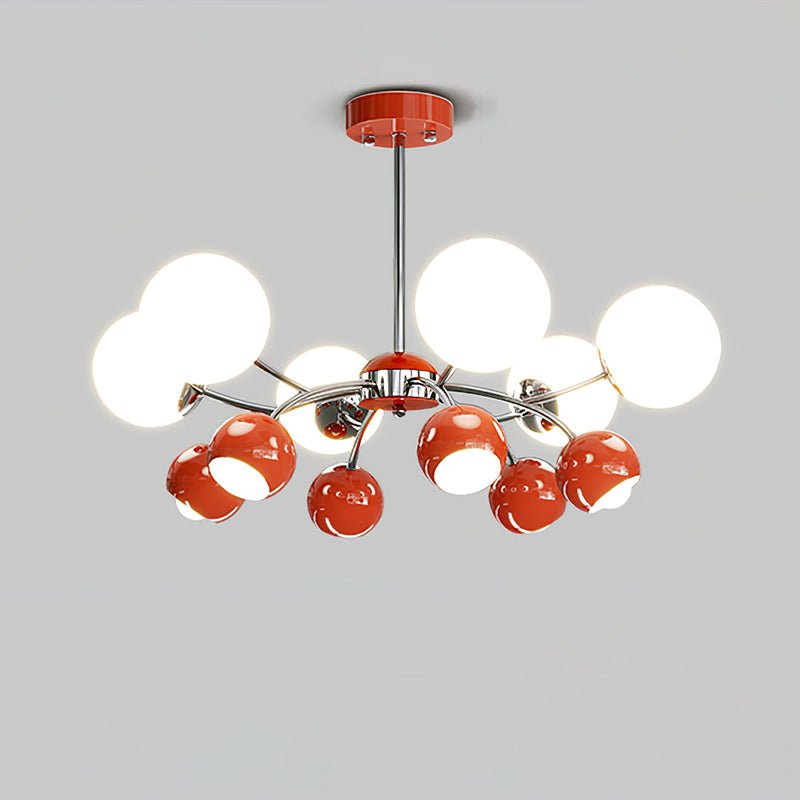 Noxiren Chandelier Chrome Red Cream Globe-Neutral Decor