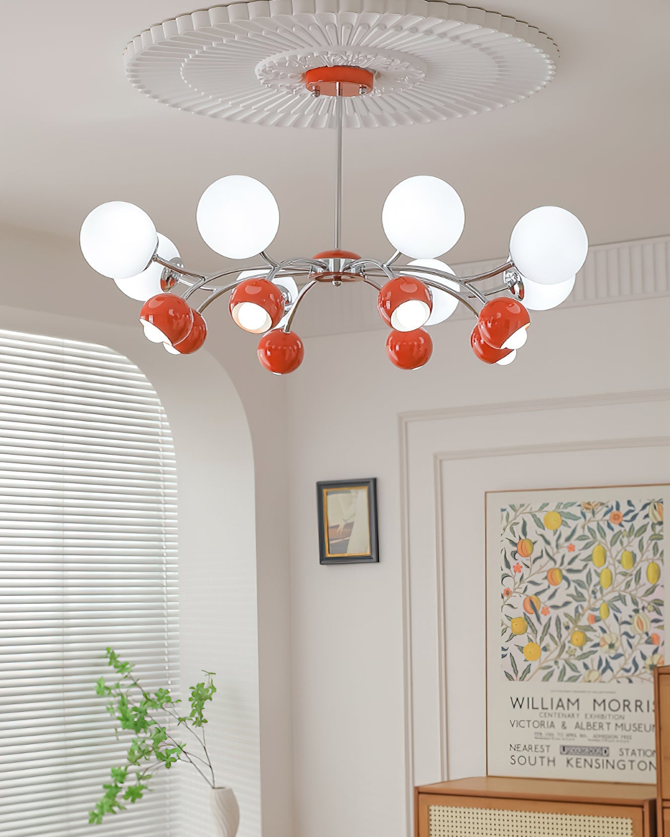 Noxiren Chandelier Chrome Red Cream Globe-Neutral Decor