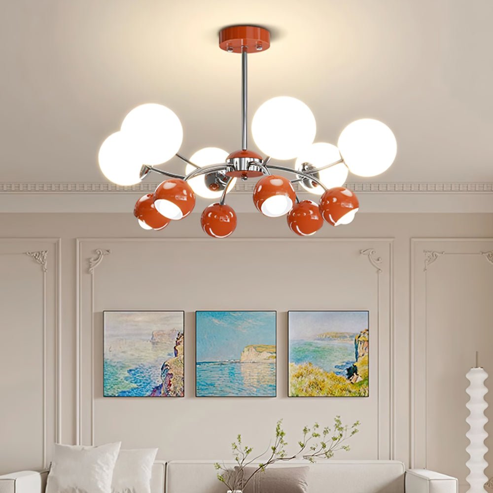 Noxiren Chandelier Chrome Red Cream Globe-Neutral Decor