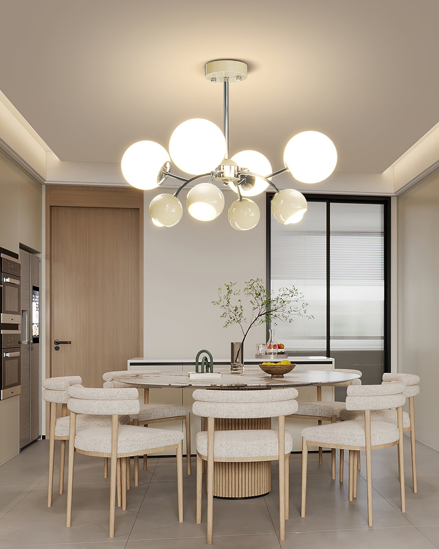 Noxiren Chandelier Chrome Red Cream Globe-Neutral Decor