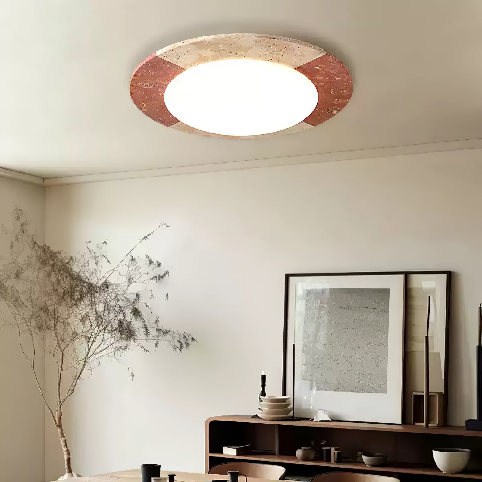 Zeraeos Travertine Ceiling Light-Neutral Decor