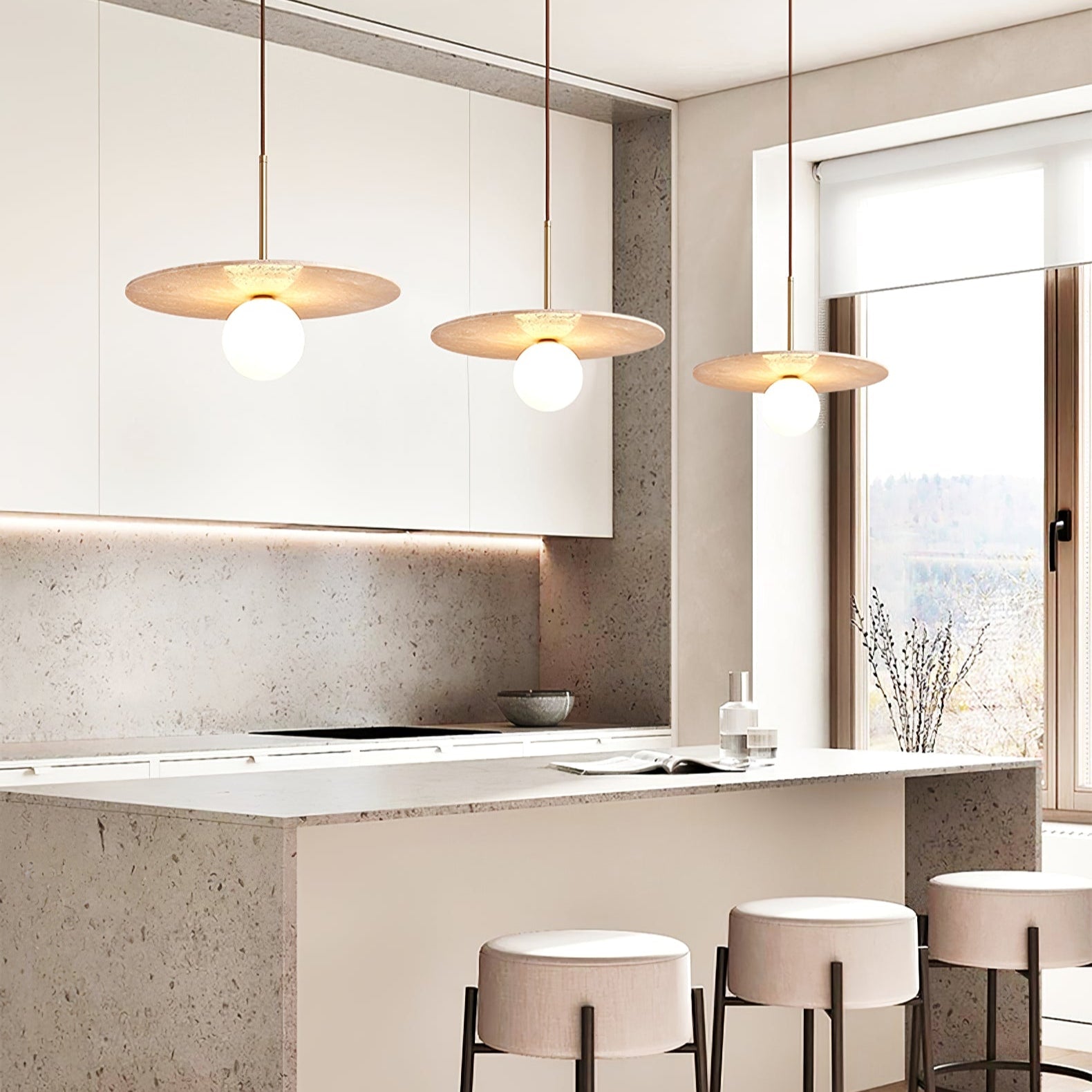 Vera Travertine Pendant Light-Neutral Decor