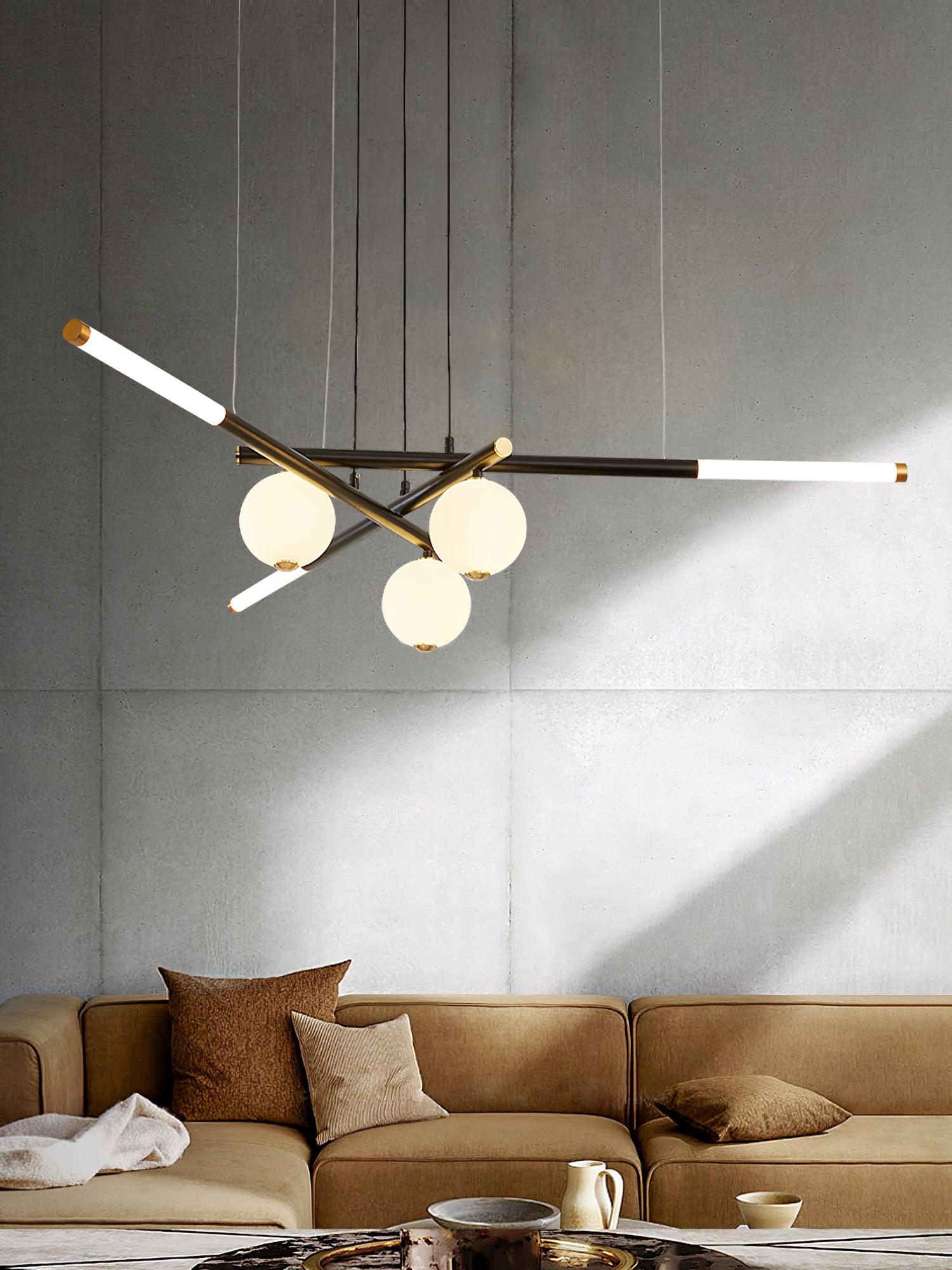 Chandelier Black White Rods and Globe Modern-Neutral Decor