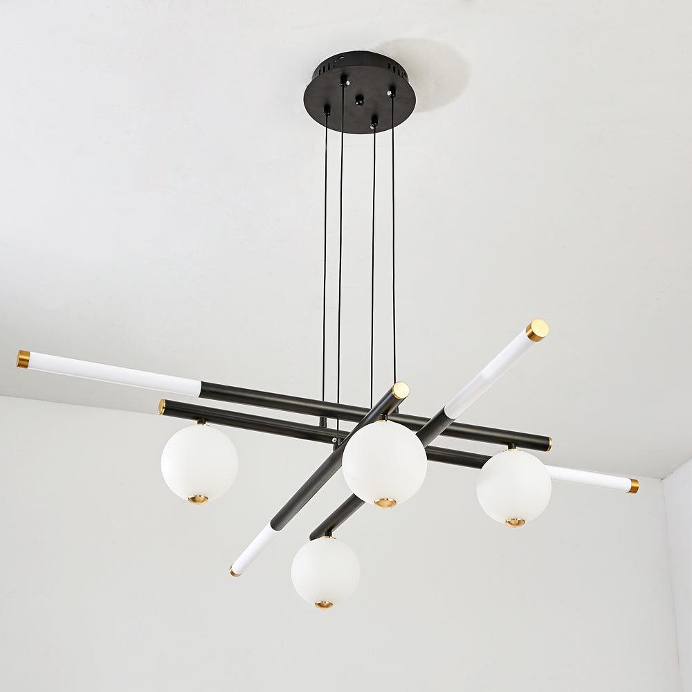 Chandelier Black White Rods and Globe Modern-Neutral Decor