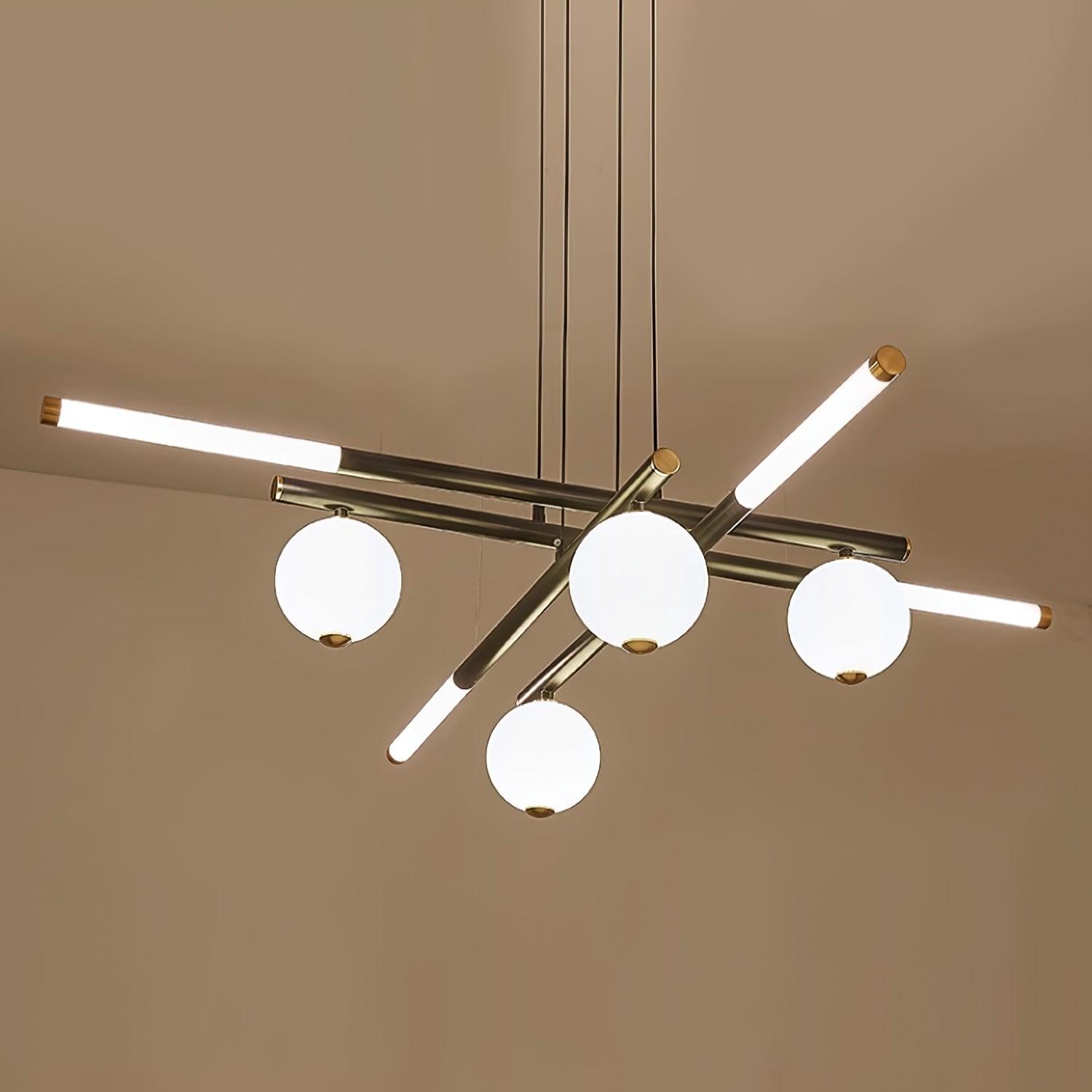 Chandelier Black White Rods and Globe Modern-Neutral Decor