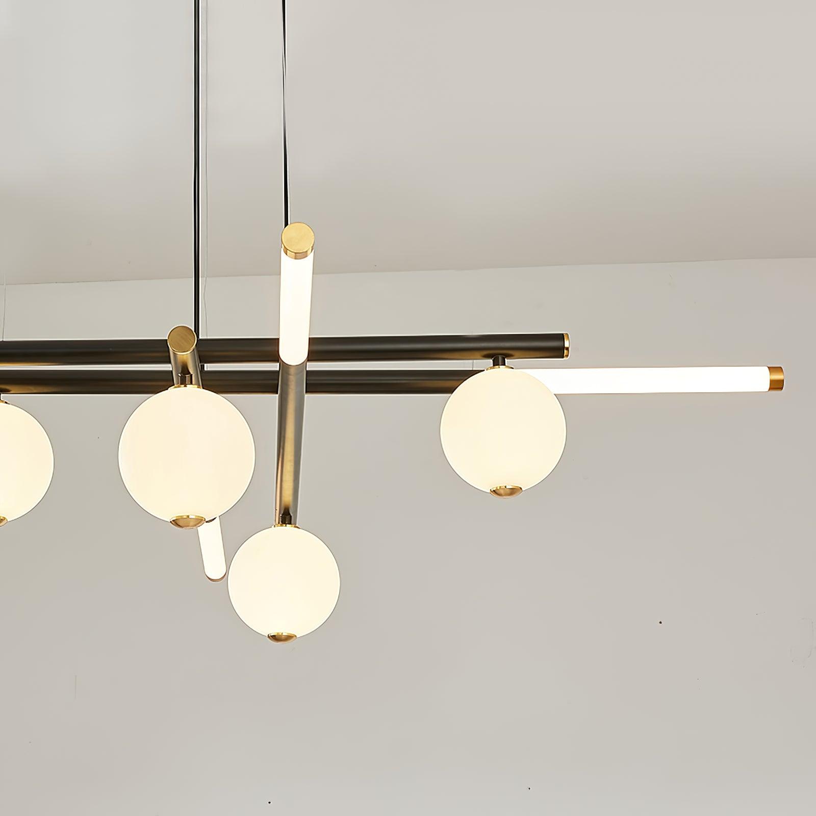 Chandelier Black White Rods and Globe Modern-Neutral Decor