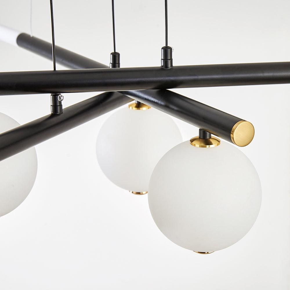 Chandelier Black White Rods and Globe Modern-Neutral Decor
