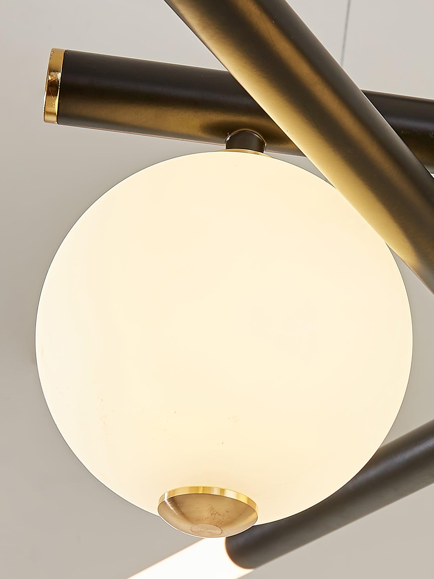 Chandelier Black White Rods and Globe Modern-Neutral Decor