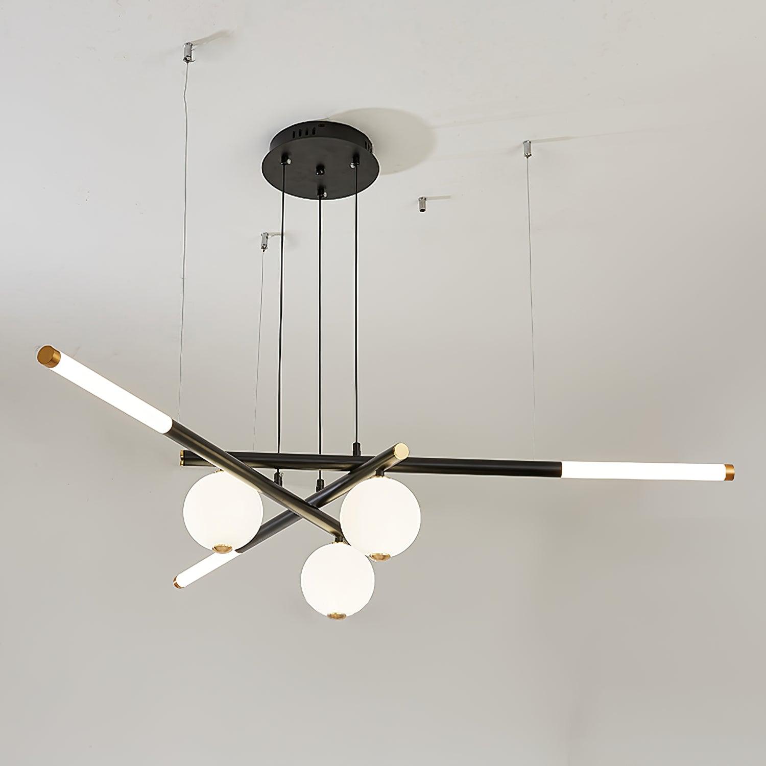 Chandelier Black White Rods and Globe Modern-Neutral Decor