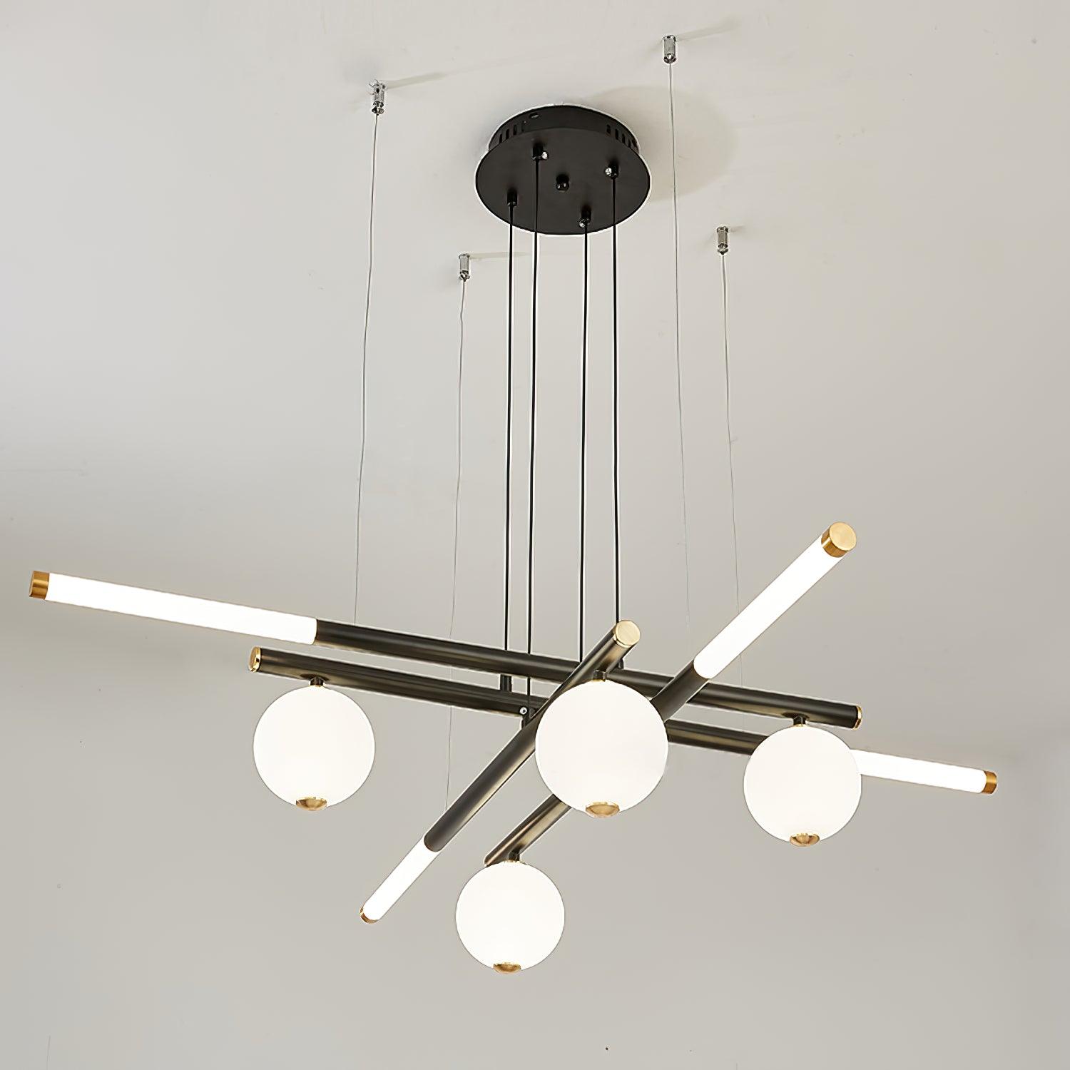 Chandelier Black White Rods and Globe Modern-Neutral Decor