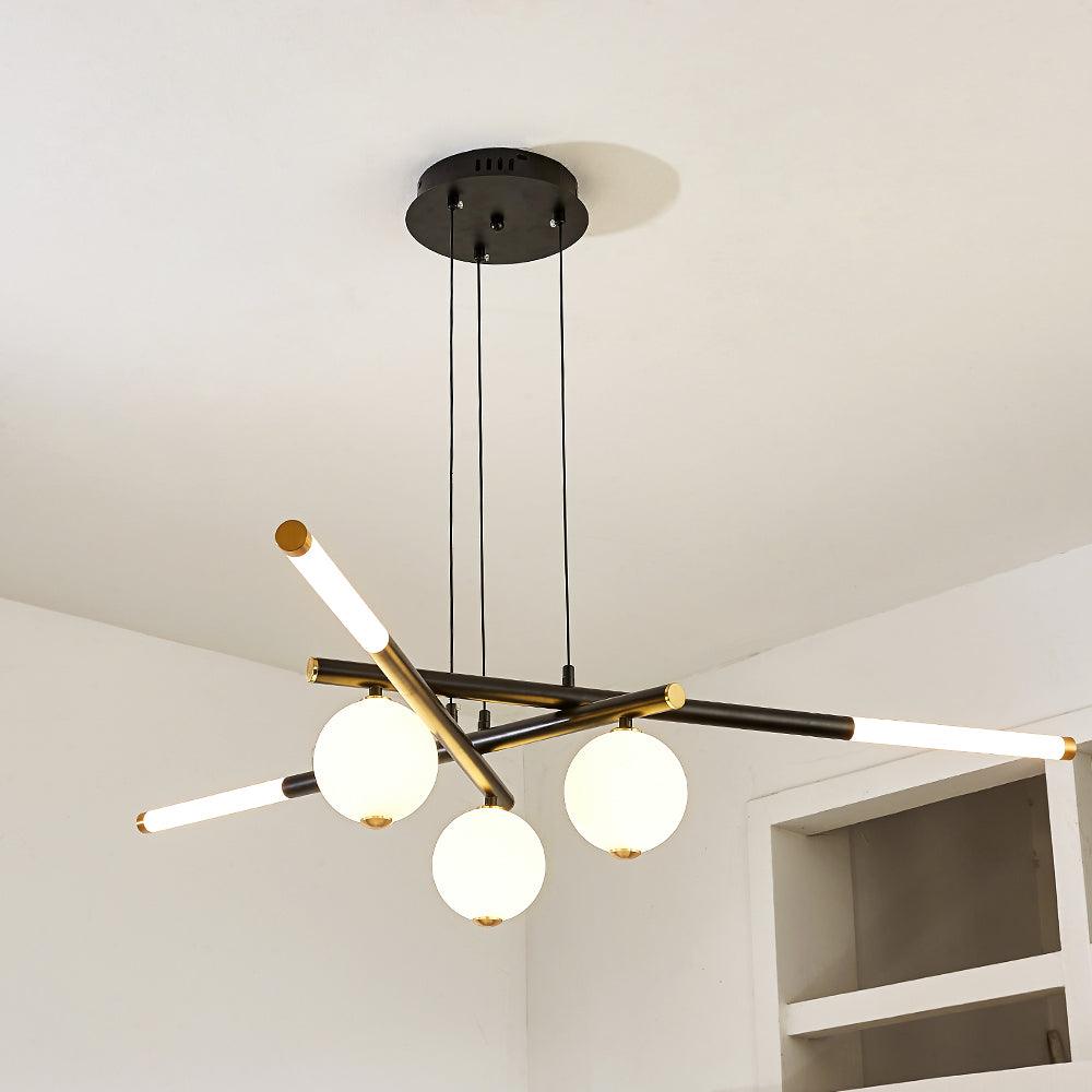 Chandelier Black White Rods and Globe Modern-Neutral Decor