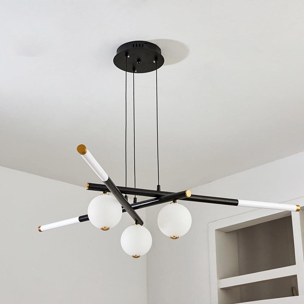 Chandelier Black White Rods and Globe Modern-Neutral Decor