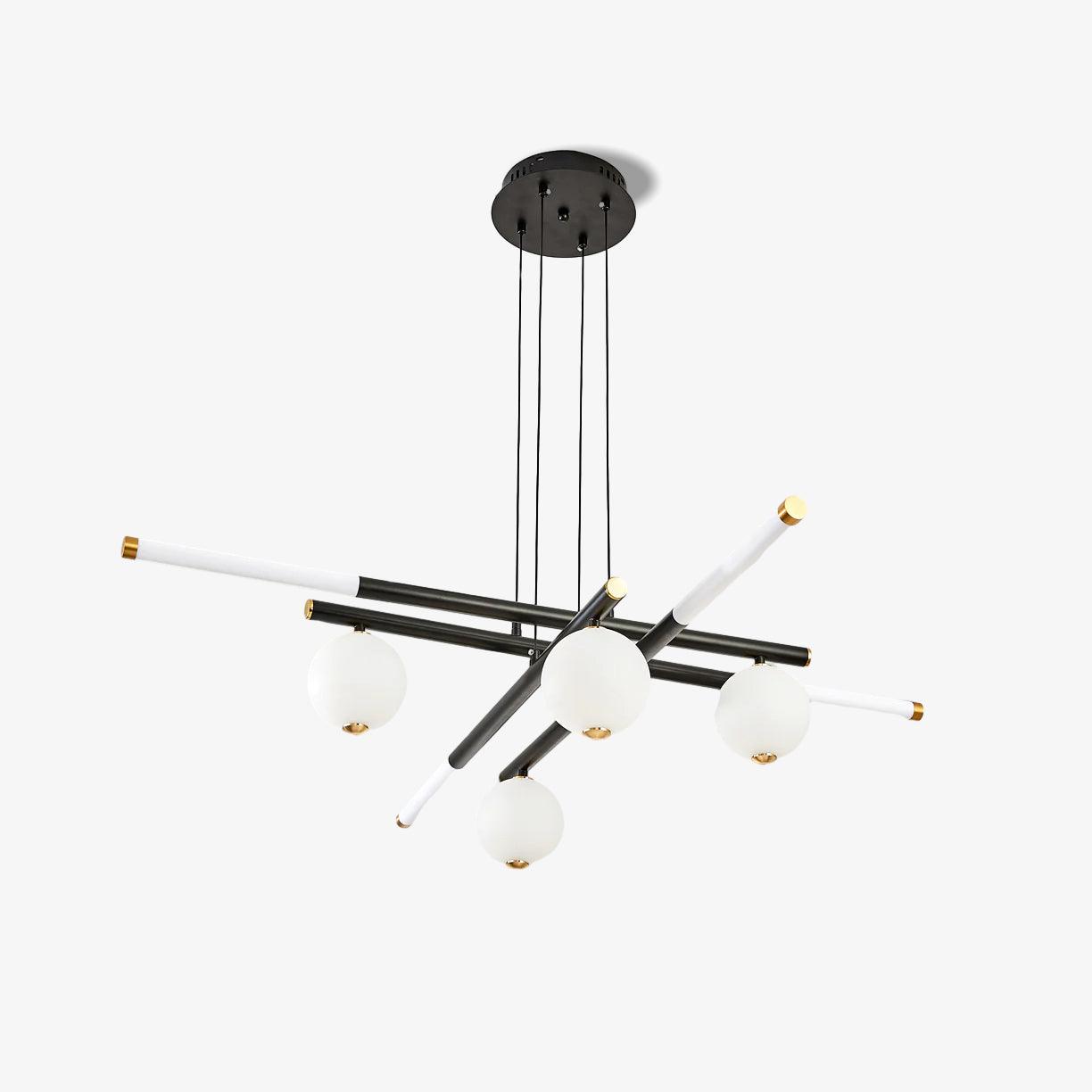 Chandelier Black White Rods and Globe Modern-Neutral Decor