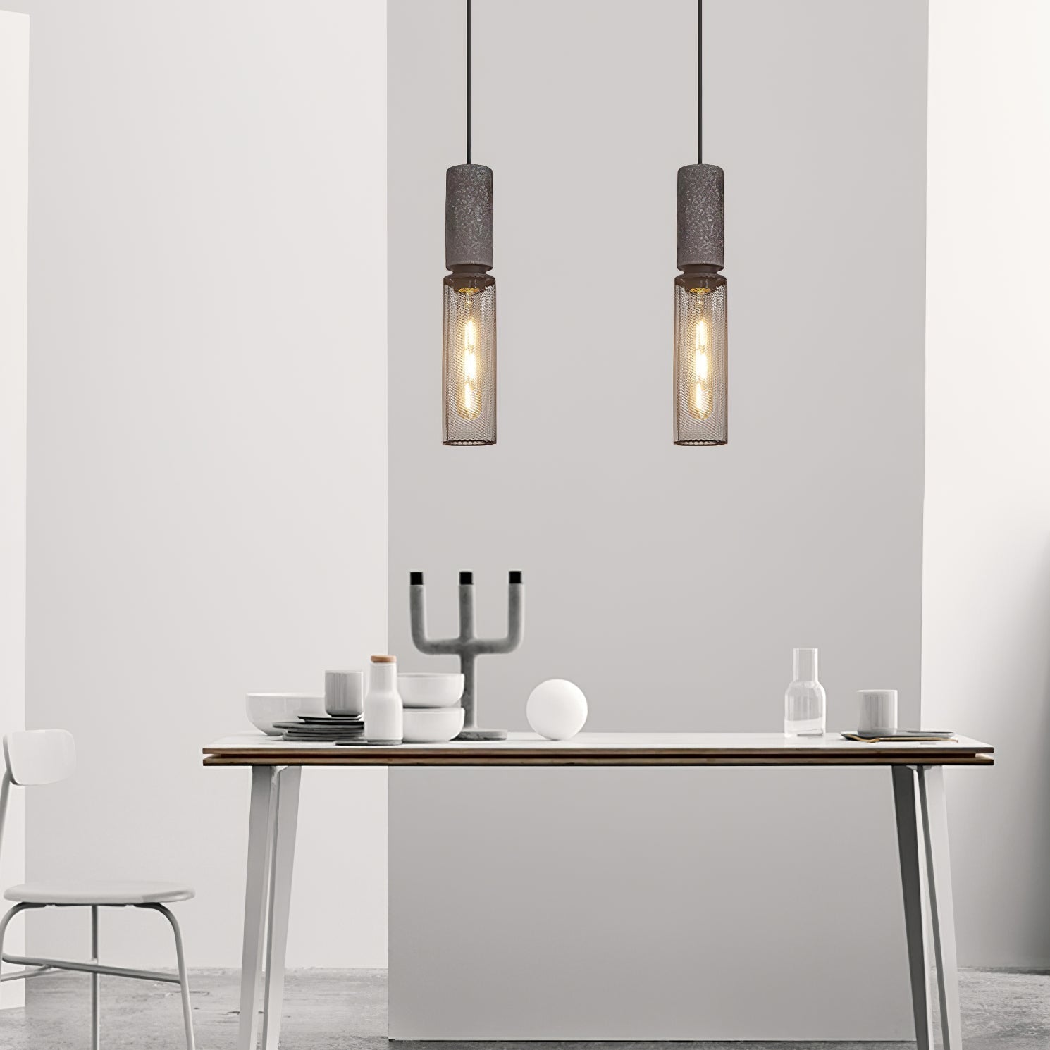 Noveno Cement Mesh Pendant Light-Neutral Decor