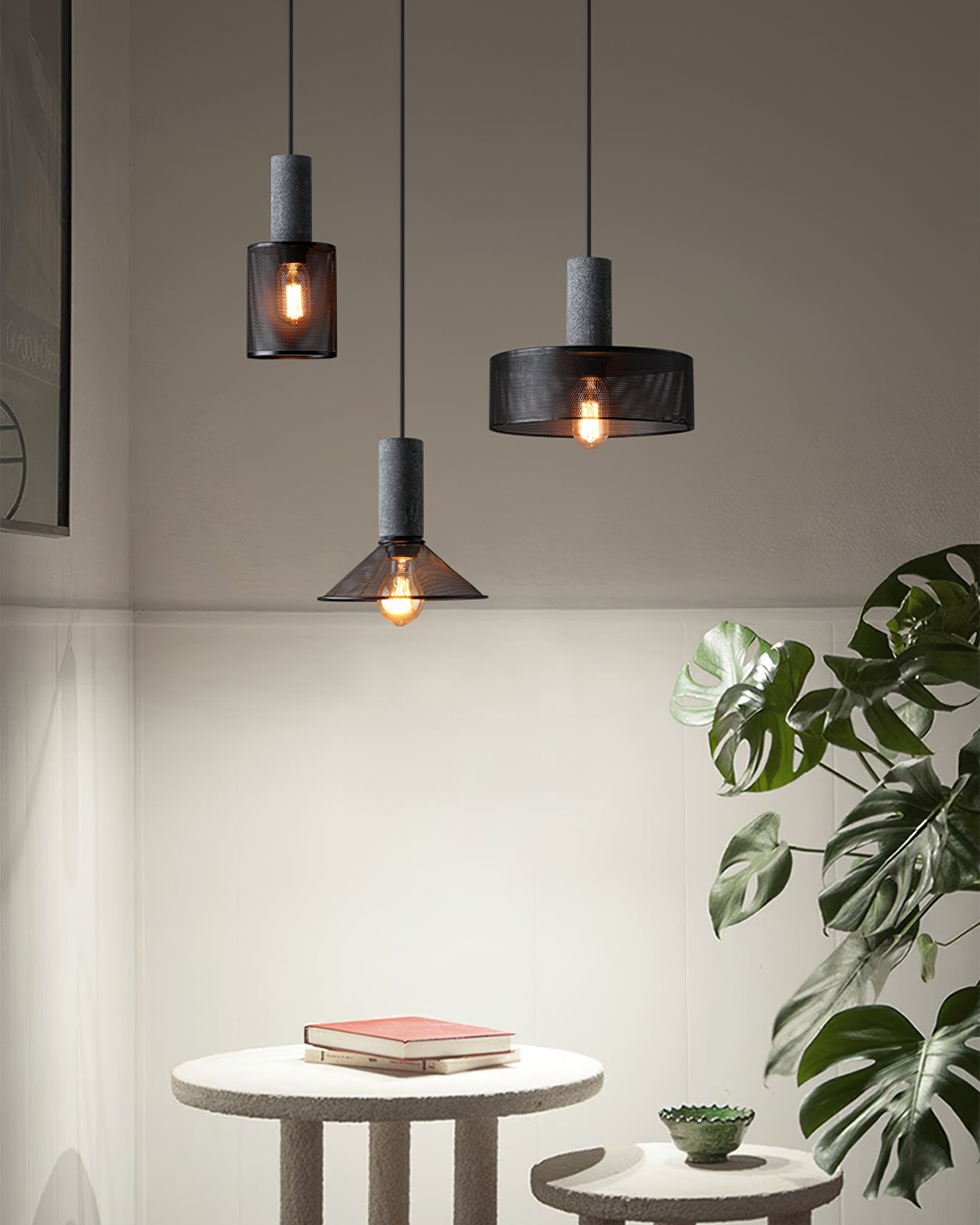 Noveno Cement Mesh Pendant Light-Neutral Decor