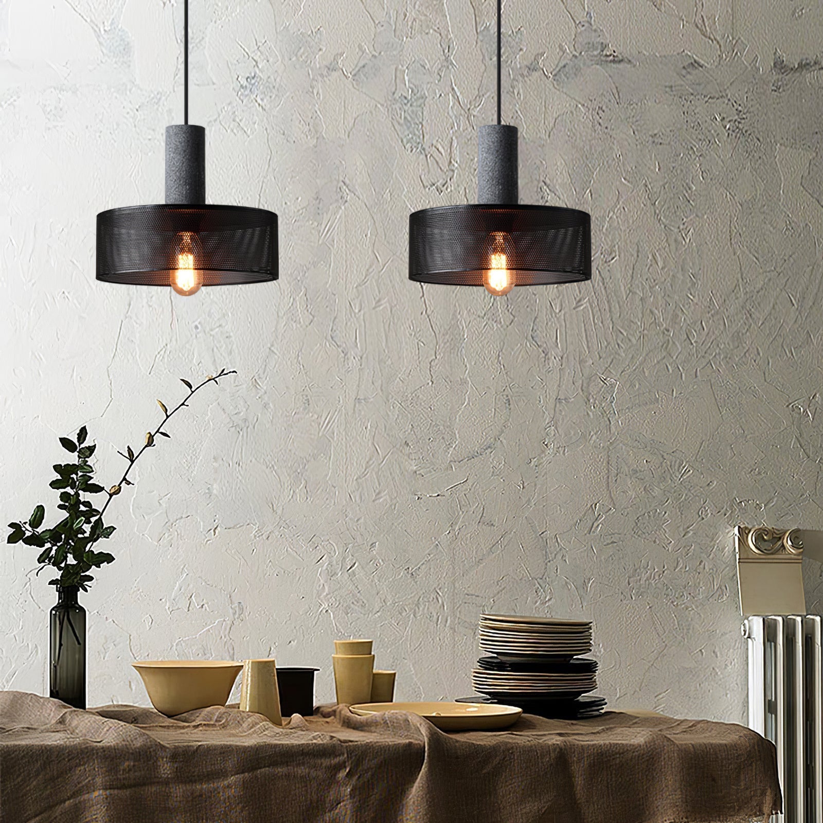 Noveno Cement Mesh Pendant Light-Neutral Decor