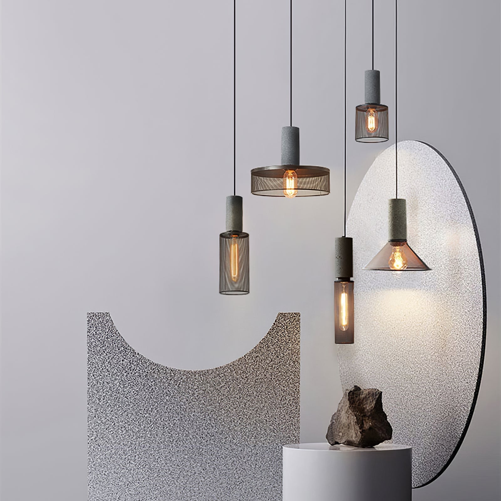 Noveno Cement Mesh Pendant Light-Neutral Decor