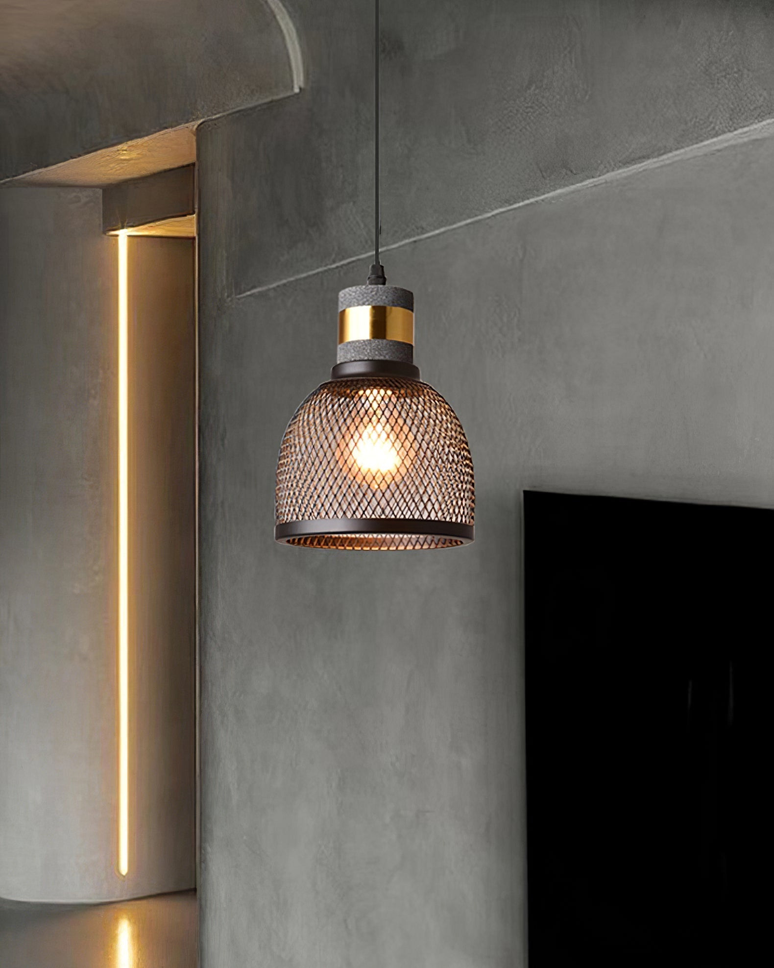 Noveno Cement Mesh Pendant Light-Neutral Decor