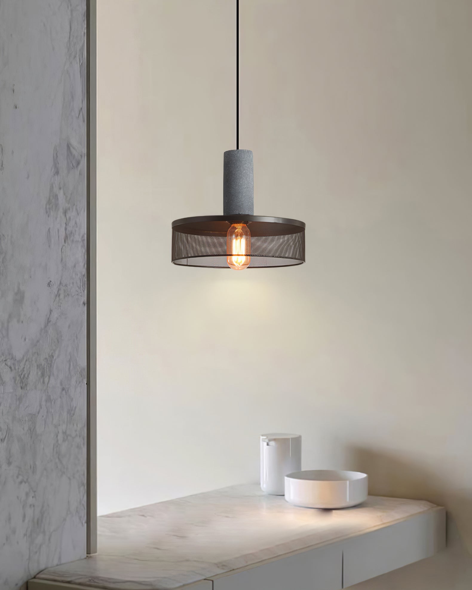 Noveno Cement Mesh Pendant Light-Neutral Decor