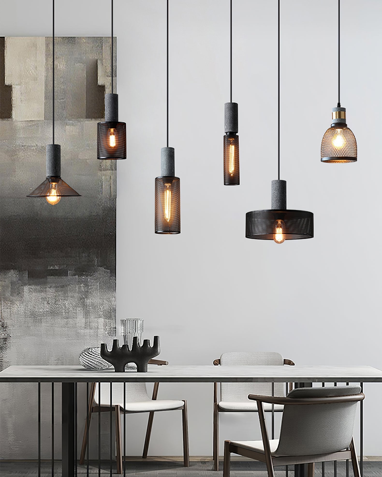 Noveno Cement Mesh Pendant Light-Neutral Decor
