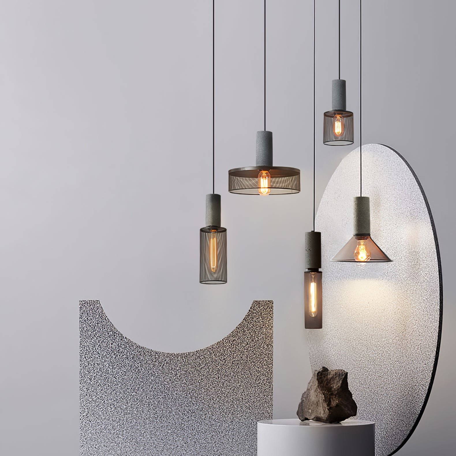 Noveno Cement Mesh Pendant Light-Neutral Decor